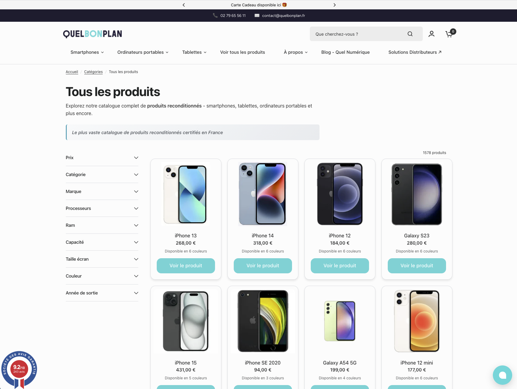 QuelBonPlan.fr catalog — 55,000+ refurbished references